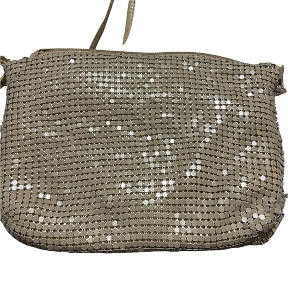 Y2K Taupe Metal Mesh Shoulder Bag Purse Evening Crossbody Removable Strap 9x7” - Picture 3 of 7